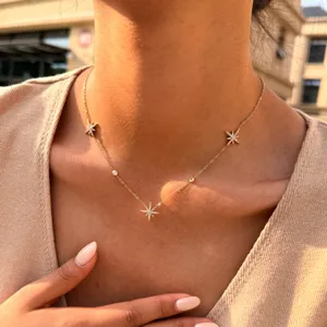 Minimalist six-pointed star full diamond necklace, stainless steel jewelry for women.