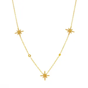 Golden stainless steel star diamond pendant necklace for women fashion jewelry accessory