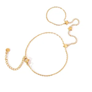 Set de Pulsera Anillo Cadena Estrella Oro Minimalista Joyeria de Acero Mujer