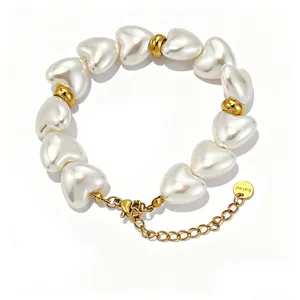 Modische Edelstahl Kunstperle Herz Armband schicke Luxus Titanstahl Schmuck Artikel