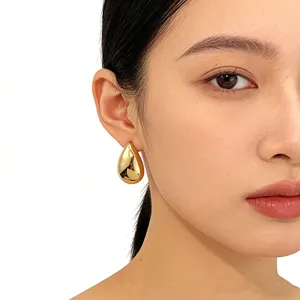 Pendientes de boton de gota lisos dorados minimalistas chic metal joya para mujer