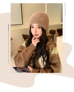 Women fuzzy knit beanie winter warm soft slouchy cap casual fashion outdoor ski slouch hat