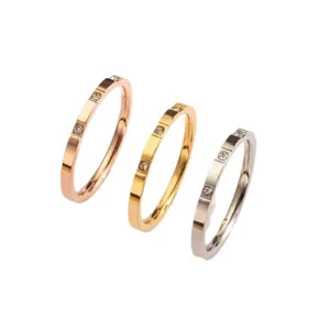 Minimalist titanium steel diamond ring stylish 2mm stackable band for everyday wear