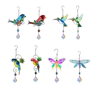 Iron Hummingbird Suncatcher Crystal Glass Hanging Ornament Window Garden Decor