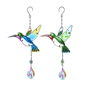 Hummingbird crystal suncatcher hanging ornament metal glass window decor rainbow maker 2pcs