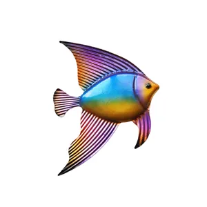 Metal angelfish wall art with colorful gradient finish for ocean themed home decor details.