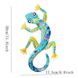 Colorful metal gecko wall art decoration, vibrant lizard hanging sculpture for home 30cm