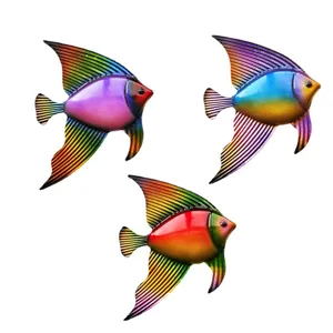 Metal Sea Fish Wall Art 3D Ocean Animal Hanging Decor Iron Tropical Fish Sculpture For Home Living Room Bedroom