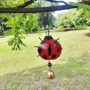 Metal ladybug wind chime hanging outdoor garden decoration cute beetle ornament decor