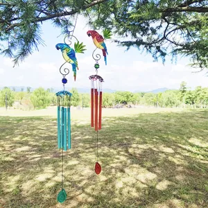 Iron parrot wind chime outdoor hanging pendant metal garden decoration detail view