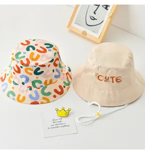 Children adults summer bucket hat cute embroidered sun protection beach cap casual wear