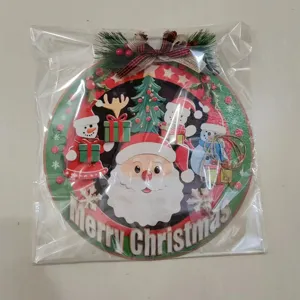 Wooden Christmas Round Hanging Sign Holiday Party Wall Door Decoration Festive Ornament Gift