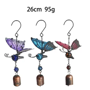 Colorful metal and glass butterfly wind chimes hanging decor for home garden 26cm