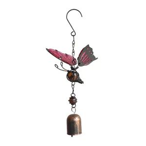 3D butterfly metal wind chime with glass beads and bronze bell, perfect for garden and home decor.