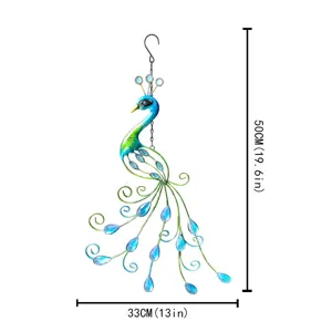 Metall Pfau Wandbehang mit blauen Acryl Tropfen, 50x33cm kreative Heimdeko Wand Ornament.
