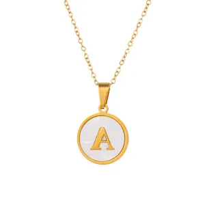 Collier pendentif lettre A coquille blanche en acier titane doré bijou minimaliste femme