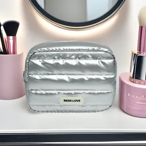 Portable Quilted Cosmetic Bag Large Capacity Travel Makeup Pouch Soft Puffer Toiletry Organizer For Women Daily Use