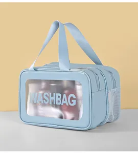 Nahaufnahme Detail des transparenten Fensters und der doppelten Zipper-Tasche im Detail.