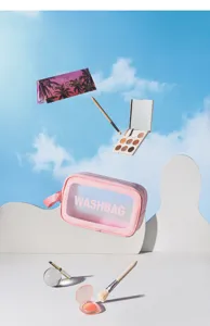Transparent PVC cosmetic wash bag with zipper, ideal for travel and daily makeup organization.