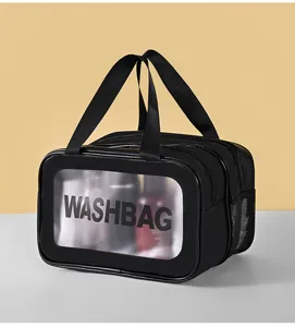 PVC wasserdichte doppelschichtige Kosmetiktasche groesste Kapazitaet tragbare Kulturbeutel.