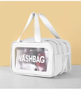 PVC Wasserdichte Reise Kulturbeutel Grosse Kapazität Doppelschicht Kosmetiktasche Weiß