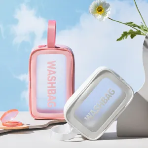 Transparente PVC Kosmetiktasche wasserdichte Make up Tasche fuer Reisen und Bad Alltag.