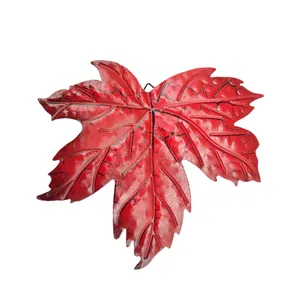 Metal maple leaf wall hanging red cracked texture garden home decor metal art ornament pendant