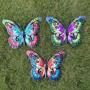 Colorful metal butterfly wall hanging, iron art garden decor, vibrant home craft display