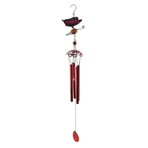 metal butterfly wind chime hanging decor for garden home patio outdoor ornament red tubes