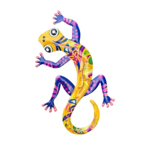 Colorful metal lizard wall hanging, vibrant gecko wall art for home indoor and outdoor decor.