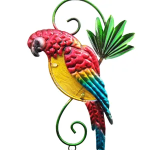 Colorful metal parrot hanging wind chime outdoor garden yard decoration art ornament