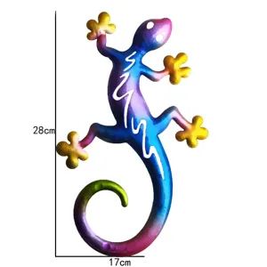 Colorful metal gecko wall art metal lizard home decor 28x17cm hanging wall sculpture