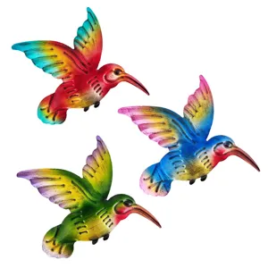 Colorful Metal Hummingbird Wall Art Outdoor Garden Hanging Decor Set of Three Pieces