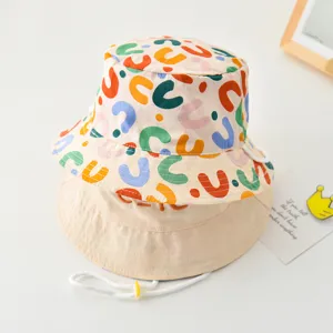 Kids Double Sided Bucket Hat Cute Letter Embroidery Wide Brim Sun Protection Summer Casual Basin Hat For Baby Boys Girls