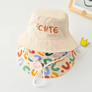 Kids double-sided bucket hat, cute embroidered sun hat for boys and girls, casual summer cap.