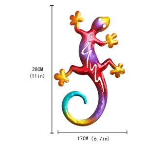 Colorful metal gecko wall art, 28x17cm iron lizard hanging decor for home, garden and patio.