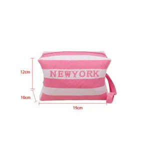 Sac Cabas Tricoté Décontracté Grande Capacité Trousse de Maquillage Rayée Femmes Vacances Plage Sac à Main Pochette de Rangement Multicolore