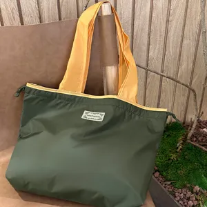 Waterproof Foldable Shopping Bag Lightweight Portable Drawstring Storage Bag Colorblock Casual Tote Bag Large Capacity