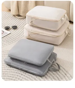 Waterproof travel storage bags packing cubes set for suitcase clothes organization. Detail view.