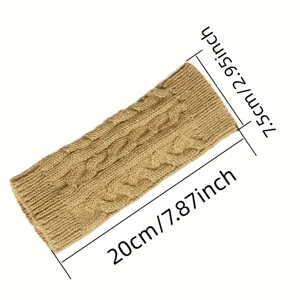 Knit fingerless gloves winter warm arm warmers khaki cable knit short wrist sleeves accessory