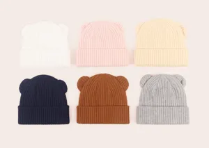Cute infant bear ear knit hat autumn winter warm baby beanie caps with multiple colors