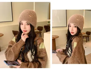 Women autumn winter knit hat cute warm woolen beanie outdoor travel casual cold cap detail