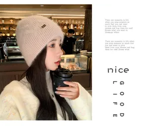 Women winter warm knit beanie hat korean style cute fuzzy skull cap soft outdoor casual cap