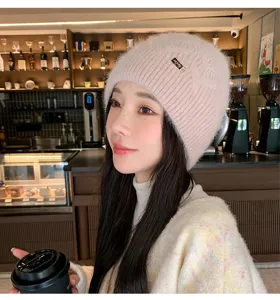 Women winter warm knitted hat plush fuzzy beanie Korean style soft cute cold hat for outdoor