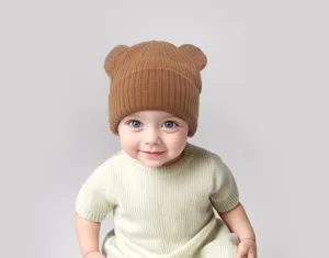 Cute baby bear ear beanie hat autumn winter warm knitted cap infant toddler cute clothing accessories