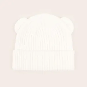 Cute infant bear ear knit beanie winter warm baby hat soft white daily pullover hat