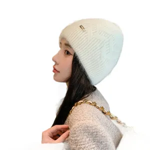 Women winter knitted beanie hat warm cute thick wool cap casual outdoor travel headwear white