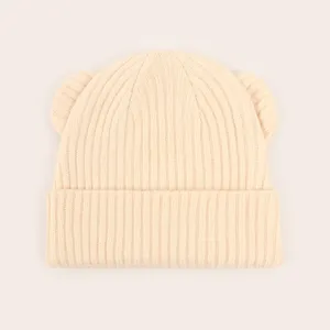Cute infant bear ear knit hat, cozy warm winter beanie for baby boys and girls toddler.