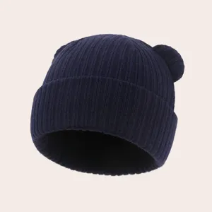 Infant cute bear ear knitted beanie cap for autumn and winter baby warmth and fashion detail view.