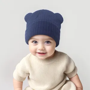 Infant Baby Winter Warm Knit Hat Cute Bear Ears Solid Color Beanie Soft Comfortable Toddler Caps For Boys And Girls